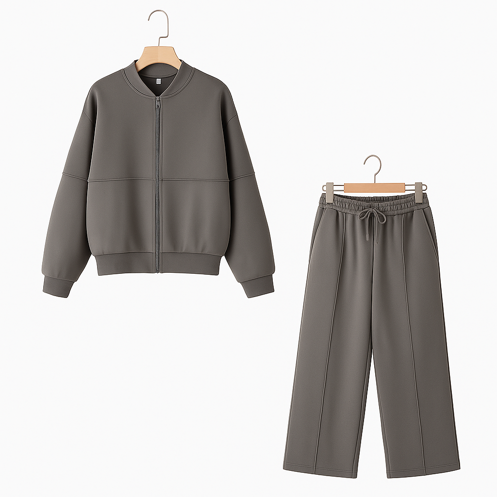 Bomberjack met rits en flanellen broek met hoge taille